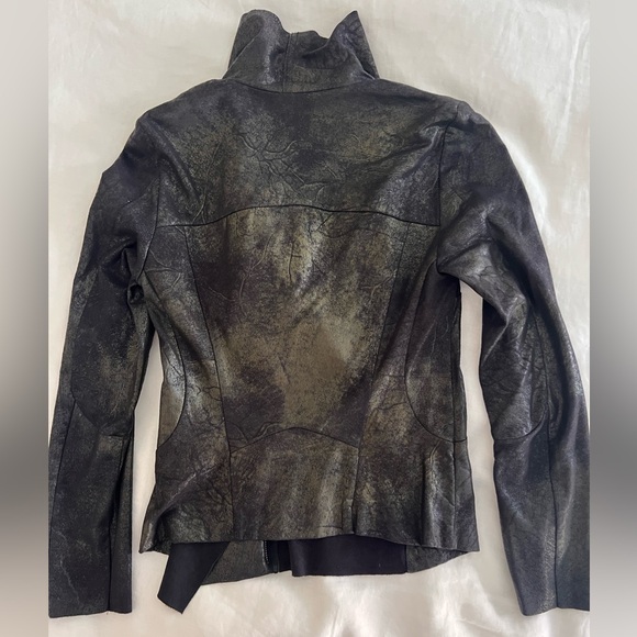 Zara Metallic Black \ Green Faux Leather Jacket - Picture 3 of 4